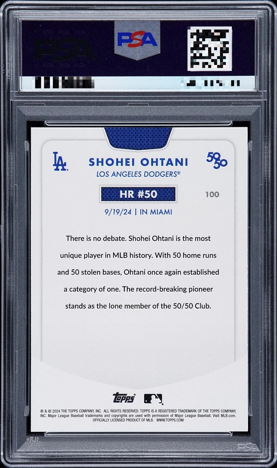 2024 Topps 50/50 Shohei Ohtani — Kanji SSP HR #50 #100 · PSA 10