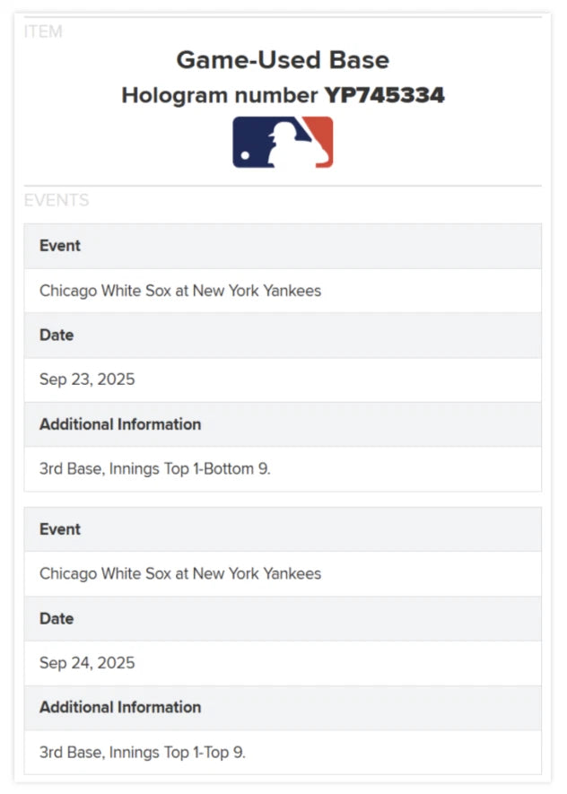 Aaron Judge — 50th / 51st home run game-used third base