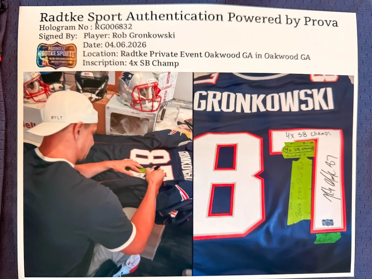 Tom Brady & Rob Gronkowski — Signed Super Bowl inscription jerseys