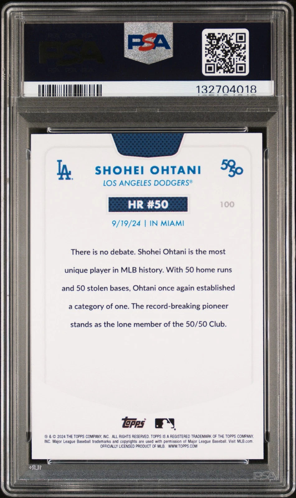 2024 Topps 50/50 Shohei Ohtani — Kanji SSP HR #50 #100 · PSA 9