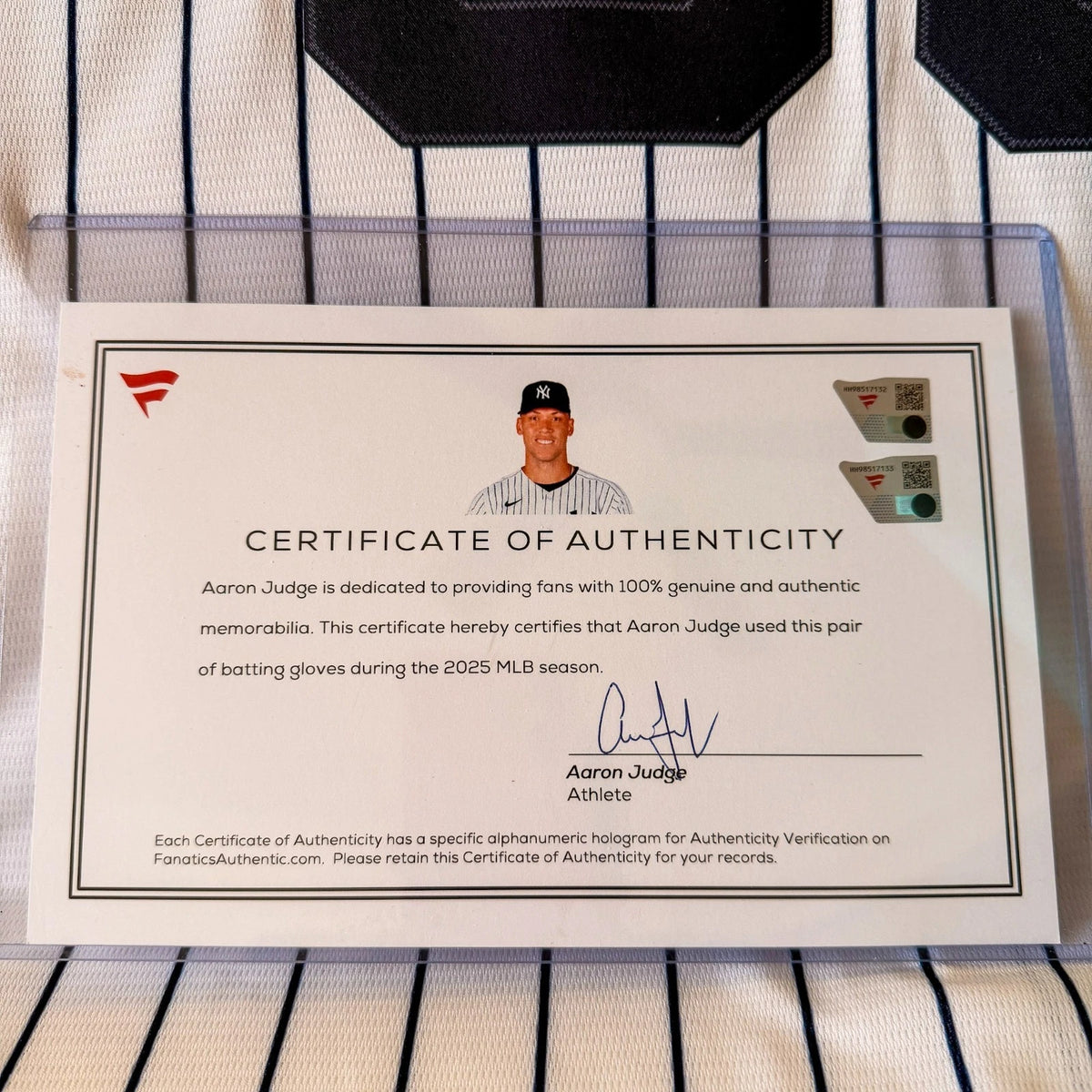 Aaron Judge — 2025 signed game-used teal Jordan glove