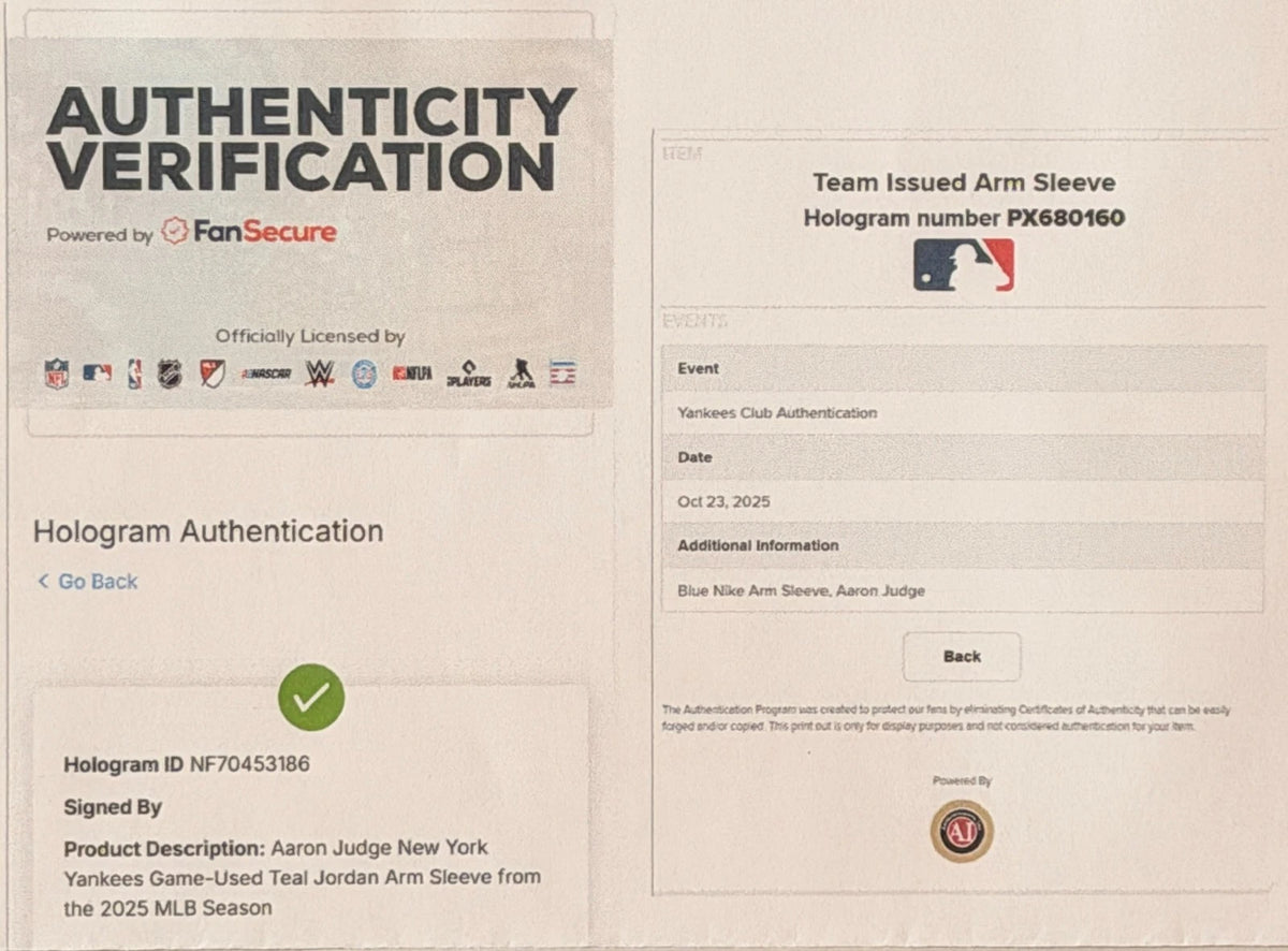 Aaron Judge — 2025 signed game-used Jordan arm sleeve